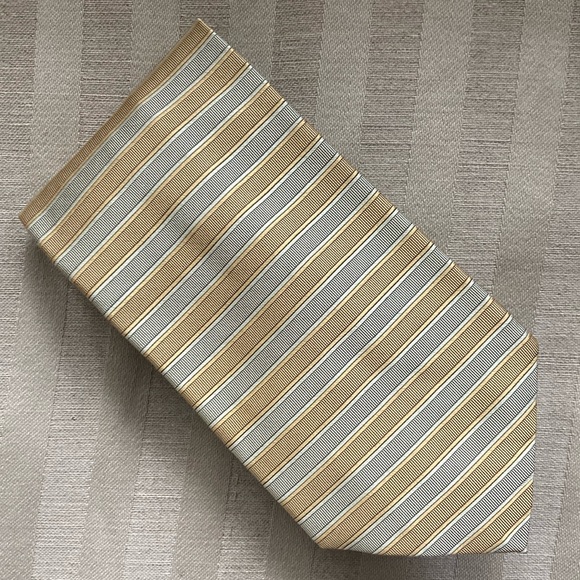 VNTG Robert Talbott Best of Class Nordstrom Gold & Taupe Stripe WIDE Silk Tie - Picture 3 of 7